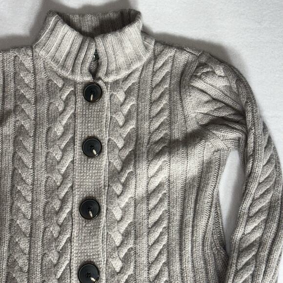 Eddie Bauer Women’s Cable Knit Long Button Cardigan Sweater Beige Alpaca Wool M - Picture 4 of 12